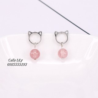 Khuyên Tai Bạc Ý 925 Tai Mèo Dâu Tây