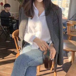 Phong cách hàn quốc nữ nữ dáng rộng áo sơ mi dài tay áo baju baju wanita lengan panjang