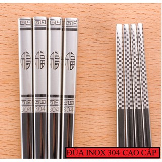 Combo 5 Đôi Đũa PHÚC LÀNH Inox 304 - Hoa Văn Sang Trọng, Chống Trượt