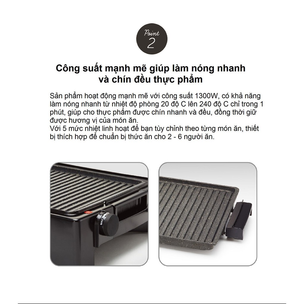 Bếp nướng điện Lock&Lock EJG221 1300W EJG231 2000W, mặt bếp chống dính, 5 mức nhiệt  - K-MALL