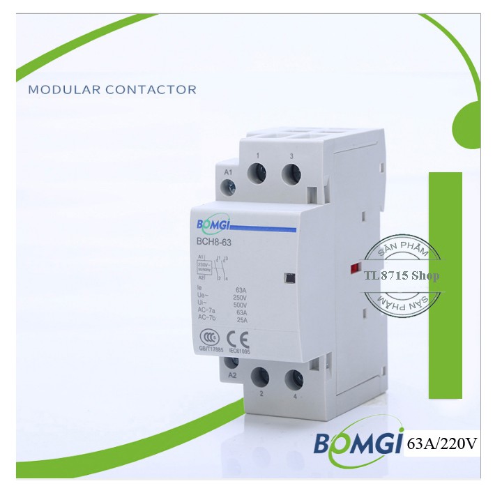 Contactor 63A/220V 2NO BOMGI mini làm tiếp điểm phụ cho công tắc hẹn ...