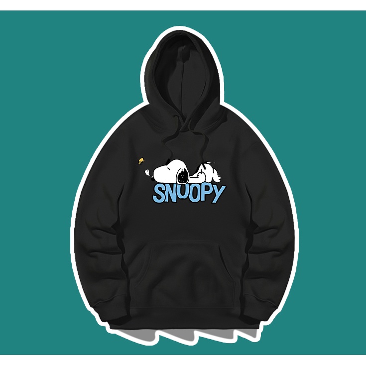 Áo hoodie nữ form rộng HappyFamily có nón túi in Snoopy vải nỉ da cá 100 cotton