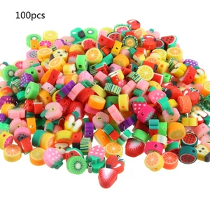 Bộ 100 hạt xâu chuỗi hình trái cây dùng làm trang sức chất liệu gốm mềm nhiều màu sắc