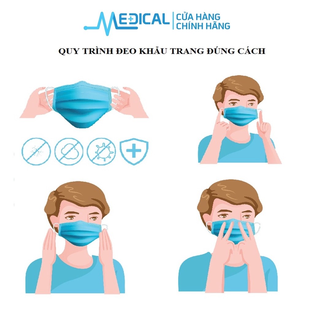 Mô tả Khẩu trang y tế 4 lớp cao cấp PHÚC KHANG có giấy lọc kháng khuẩn màu trắng, hồng hộp 50 cái - MEDICAL - 3