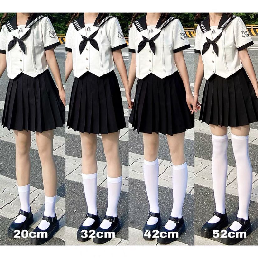 Jk Vớ Nhung Dài Qua Gối Màu Trắng/Đen- Lolita JK cosplay phong cách Nhật Bản chất siêu mịn