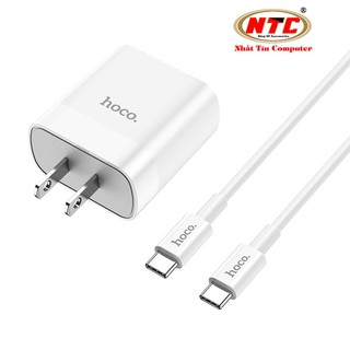 Bộ sạc 2 cổng Hoco C80 kèm cáp TypeC to TypeC PD 20W và USB QC 3.0 22.5W (Trắng)