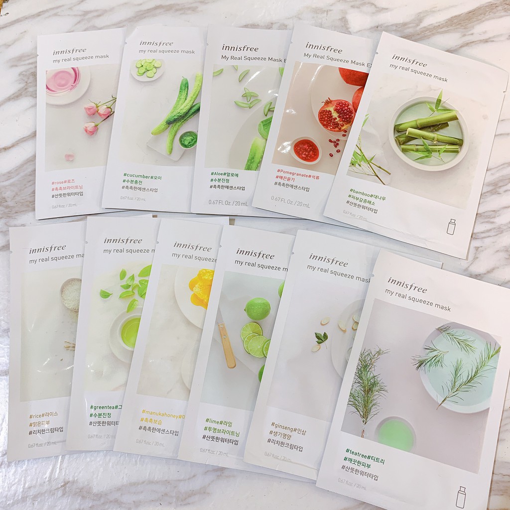 Combo 10 miếng mặt nạ Innisfree My real squeeze mask mẫu mới