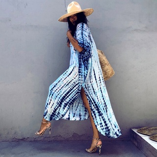 DN0007 Gợi Cảm Mùa Hè Boho Bikini Che Phủ Sọc Nữ Đi Biển Đầm Tắm Phù Hợp Với Che Mùa Hè Áo Maxi Đầm Kaftan