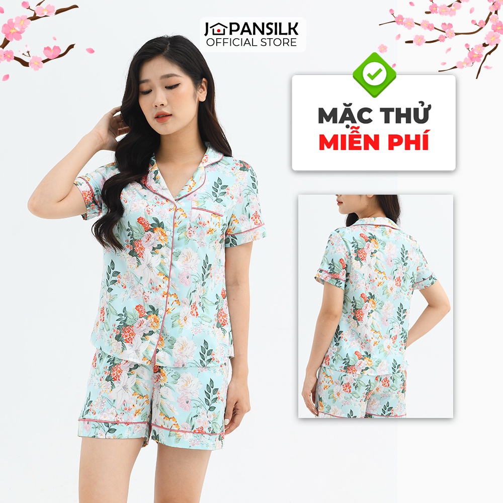 Ảnh Bộ Đồ Ngủ Lụa Nhật Cao Cấp Chính Hãng JAPAN SILK Áo Cộc Quần Đùi Họa Tiết Trang Nhã 1