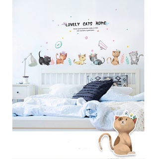Decal dán tường hình mèo ngộ nghĩnh, tranh dán tường trang trí phòng, trang trí tủ đồ SK7184