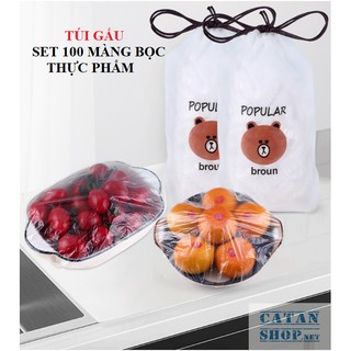 Set 100 màng bọc thực phẩm túi gấu  có chun bọc đồ ăn co giãn tái sử dụng nhiều lần GD435-MangBocTP