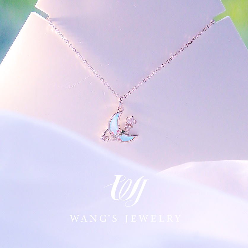 [Set 2 ]Bộ Vòng cổ Bằng Bạc Sterling Mặt Trăng Khuyết Lấp Lánh Phong Cách Mới Nhất Dành Cho Gia Đình