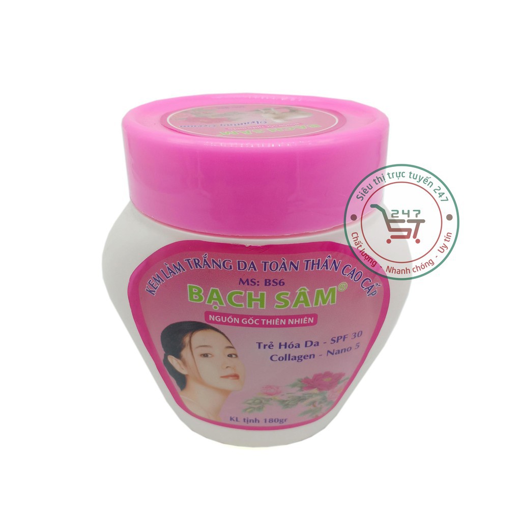 Kem body Trắng da toàn thân Giữ ẩm ngừa Lão hóa Se khít lỗ chân lông Bạch Sâm BS6 180g (Trắng Hồng)