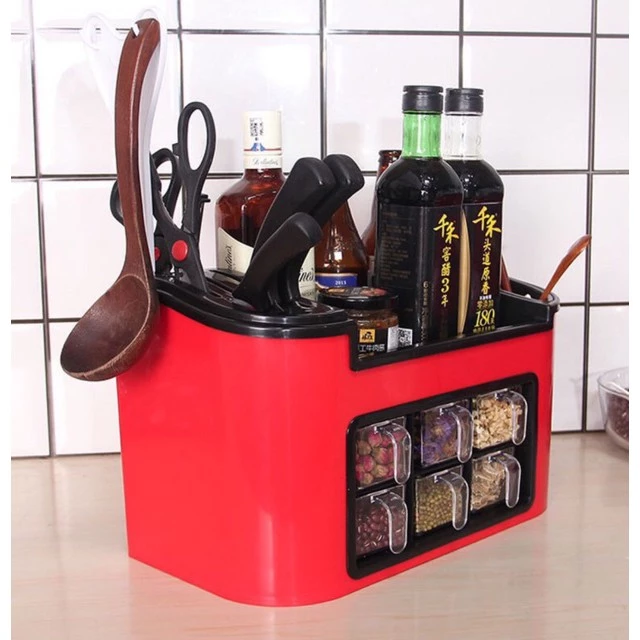 Kệ Để Đồ Gia Vị Nhà Bếp Đa Năng 6 Cốc Có Khe Cắm Đồ Tiện Ích Gia Đình Giá Rẻ