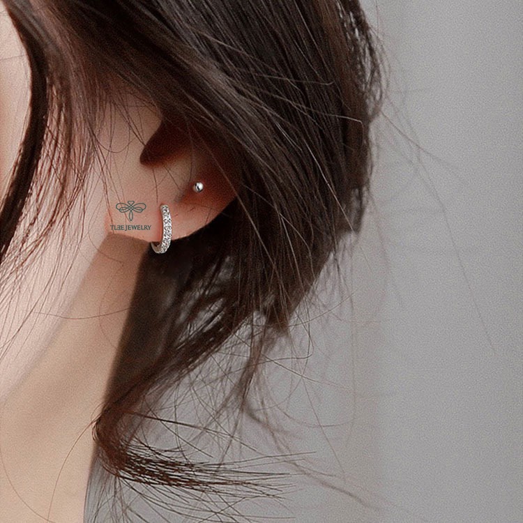 Ảnh Khuyên tai bạc nữ TLEE tròn nạm đá sang trọng TLEE JEWELRY B0124 4