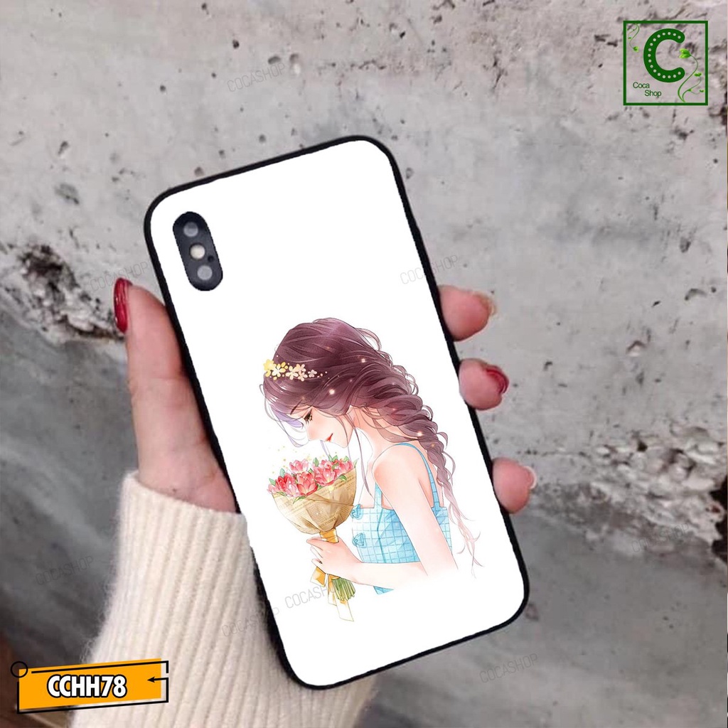 Ốp lưng iphone mặt kính mặt sáng bóng in hình cực đẹp, siêu bền - Cô gái đang tận hưởng hương sắc đóa hoa hồng
