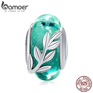 Hạt phụ kiện Bamoer Scc863 bạc 925 chạm khắc hình chiếc lá trang trí vòng tay thời trang