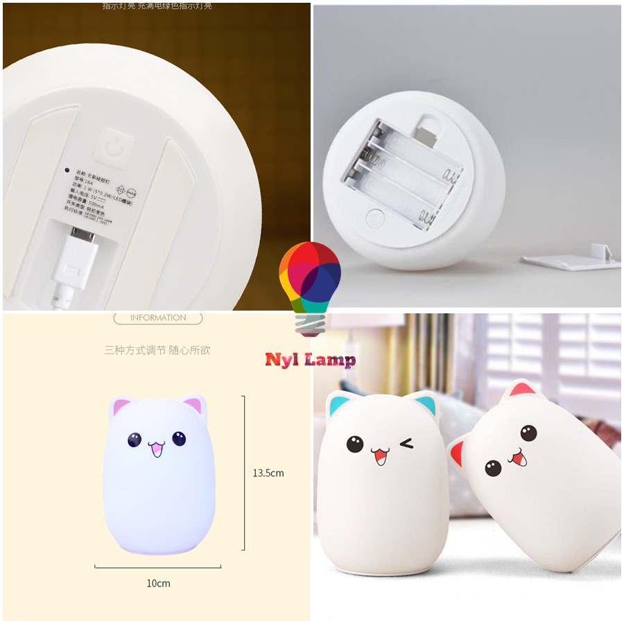Đèn mèo cảm ứng chuyển màu silicon - Quà tặng, trang trí
