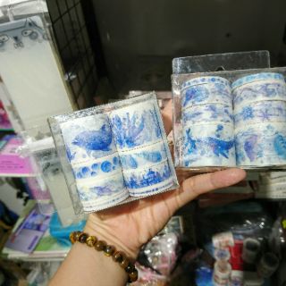 ♥ Combo 8 cuộn băng dính trang trí washitape theo chủ đề Cổ trang xanh hoặc hồng, chủ đề Đại dương, chủ đề Nhật ngữ ♥