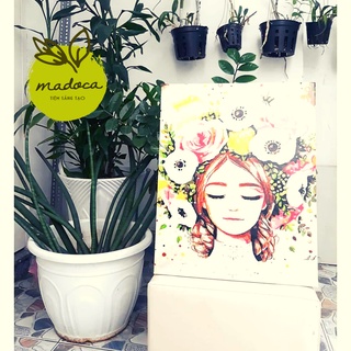 Tranh tô màu số hóa Madoca có khung 40x50cm công chúa tóc hoa T505