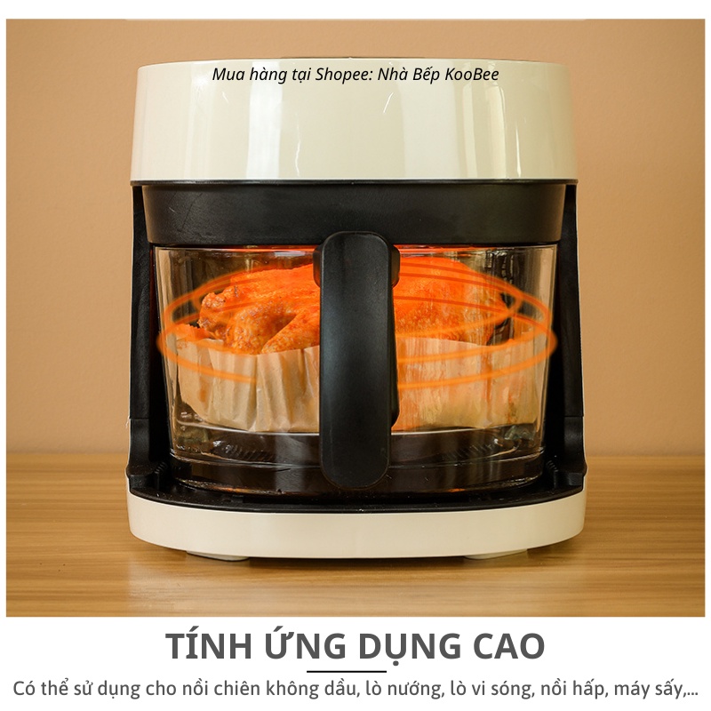 Set 50 Khay Giấy Nến Tròn Không Lỗ KOOBEE – Lót Nồi Chiên Không Dầu, Chống Dính, Tiện Lợi, Sạch Gọn