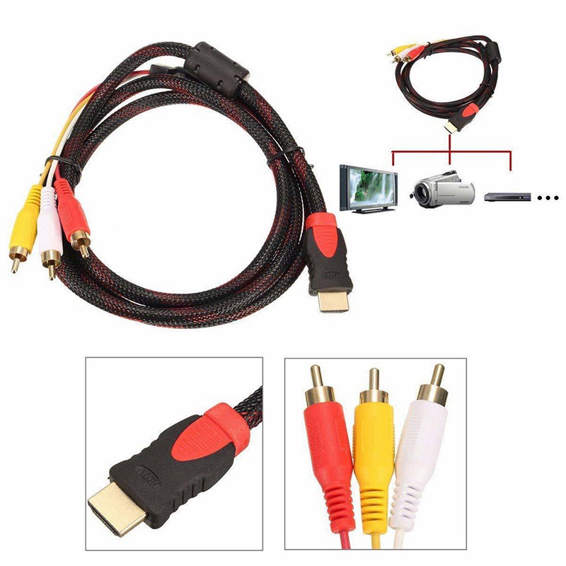 Dây cáp 1.5m chuyển đổi tín hiệu hình ảnh 1 đầu chuẩn HDMI 3 đầu chuẩn RCA cho TV kỹ thuật số