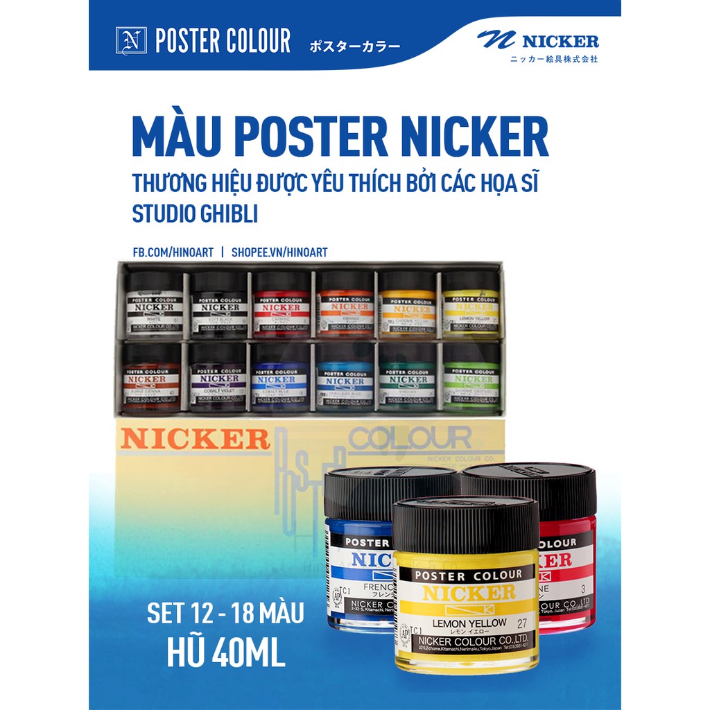 Bộ màu Poster Nicker hũ 40ml - 12 màu / 18 màu | Shopee Việt Nam