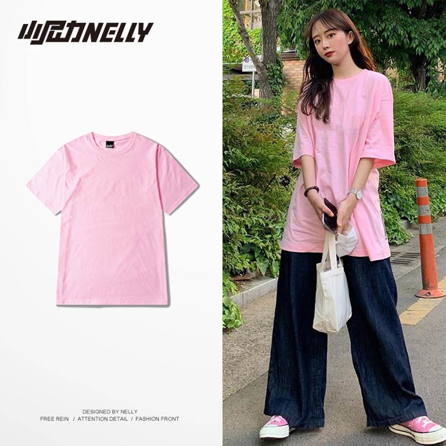 Ảnh Áo thun tay lỡ Unisex Nam Nữ NELLY cotton trơn 1