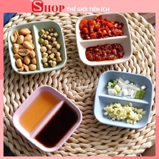 Set 3 Đĩa Đựng Gia Vị 2 Ngăn Bằng Lúa Mạch Siêu Gọn Siêu Tiện - 1580