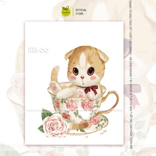 Tranh tô màu 40x50cm có khung Mèo hoa hồng T69