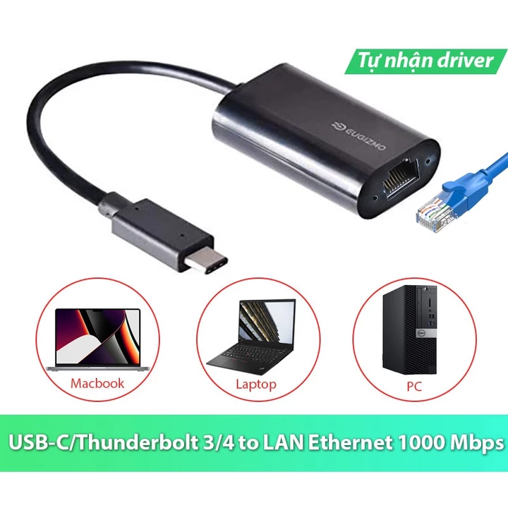 Cáp Type-C sang LAN nối dây mạng cho Macbook Air, Macbook Pro M1, M1 Max, M1 Pro, Intel