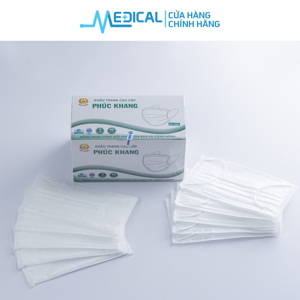 Ảnh Khẩu trang y tế 4 lớp cao cấp PHÚC KHÁNG có giấy lọc kháng khuẩn màu xanh, xám hộp 50 chiếc - MEDICAL 2