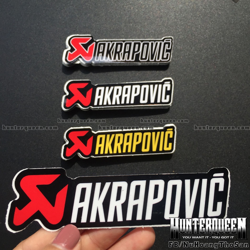 Logo Akrapovic nhiều mẫu màu [12x3.2cm]. Decal sticker hình dán xe máy chống nước, không bay màu