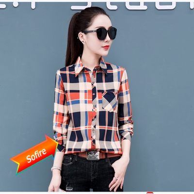 Áo sơ mi ca rô dài tay phong cách năng động trẻ trung dành cho nữ