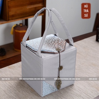 Hũ Trà Gốm Sứ Xanh Lam Mây - Binh Kèm Túi Vải Tiện Dụng - Bảo quản Trà, giữ hương thơm trà tốt
