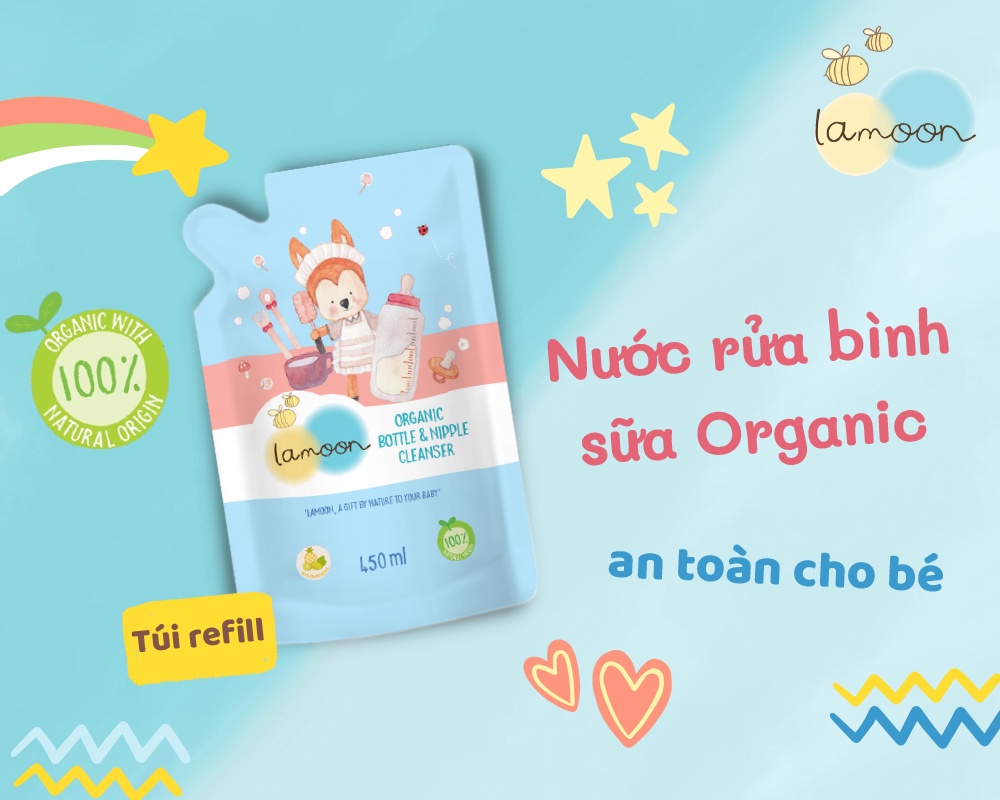 Mô tả Nước rửa bình sữa Organic cho bé Lamoon - Túi 450ml - 1