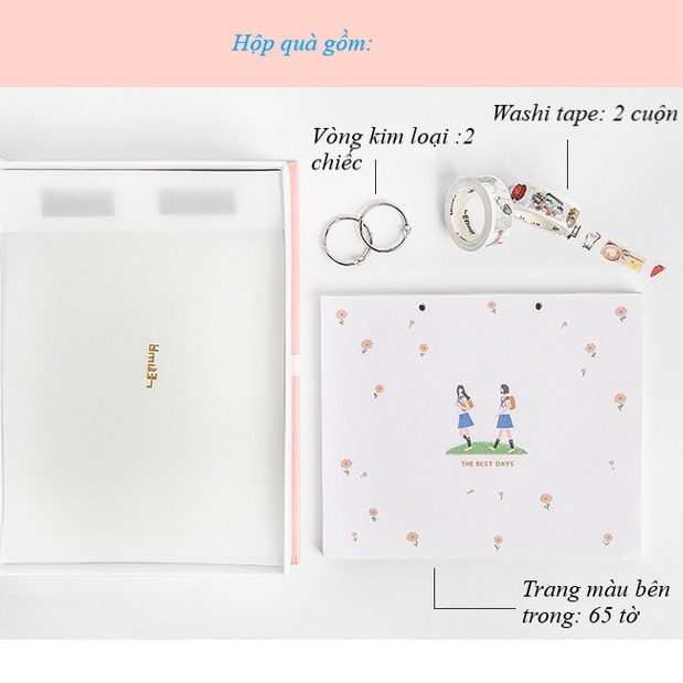 Sổ tay cute A5 ghi chép lưu bút đến trường kèm 2 cuộn washi tape dễ thương theo chủ đề