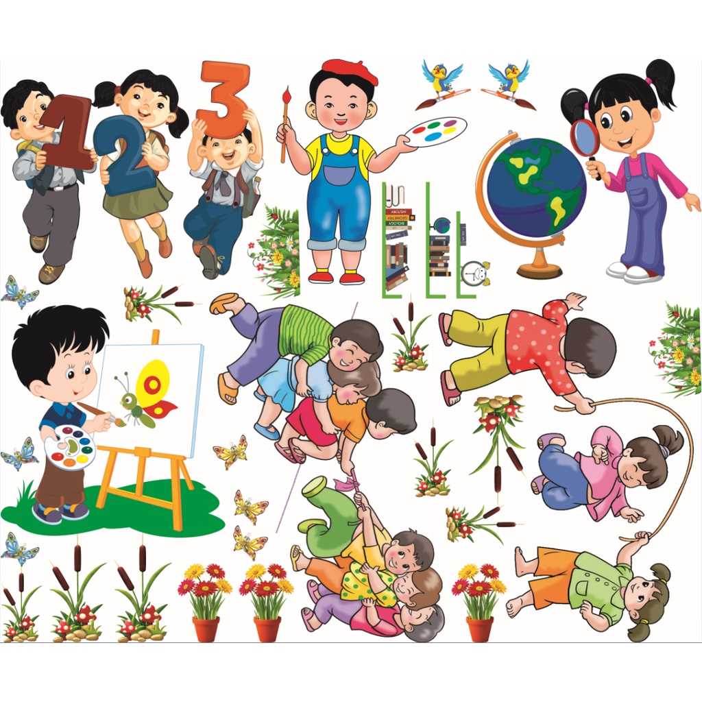 Hình chibi trang tri mầm non in đề can siêu nét