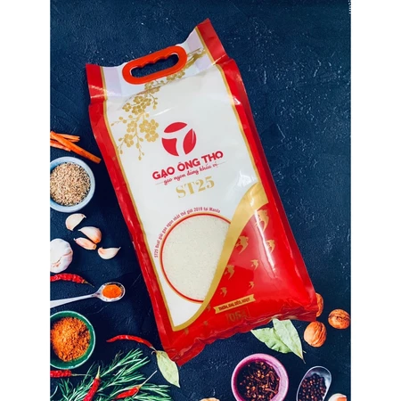 Gạo Ông Thọ ST25 - Túi 5kg - Gạo sinh thái Lúa Tôm - dẻo - thơm - ngọt đậm