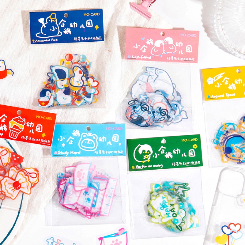 Sticker cute trong suốt giá rẻ set 45 miếng dán trang trí sổ mũ bảo hiểm bình nước điện thoại PET chống nước HD129-K51