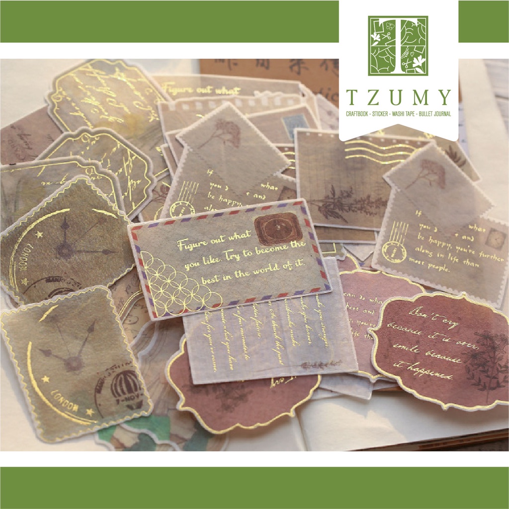 Gói sticker tem thư retro cắt dán trang trí 40 miếng phong cách cổ điển ...