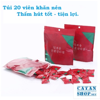 Túi 20 viên khăn giấy nén dùng 1 lần , khăn khô nén viên kẹo Đỏ hàn quốc GD563-KNen-Do