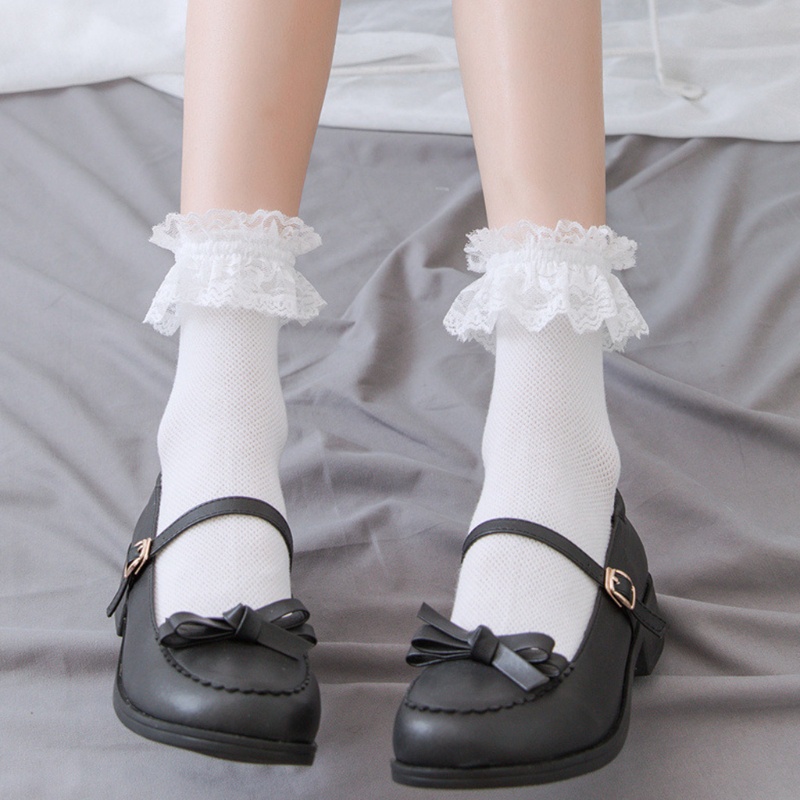 Tất ngắn nữ bé gái ren ruffles ngọt ngào phong cách gothic, thoáng khí, Made in Japan