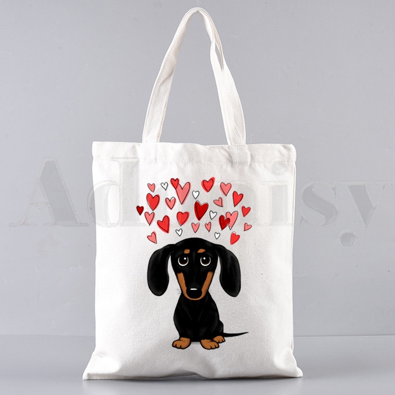Túi Xách Đeo Vai Vải Canvas In Chữ Dachshund Vui Nhộn Thanh Lịch Cho Nữ
