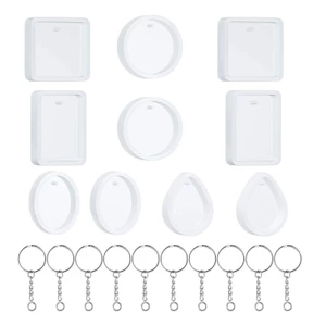 Set 20 Khuôn Làm Móc Khóa Nhựa resin epoxy Hình oval / Tròn / Giọt Nước Có Lỗ Treo