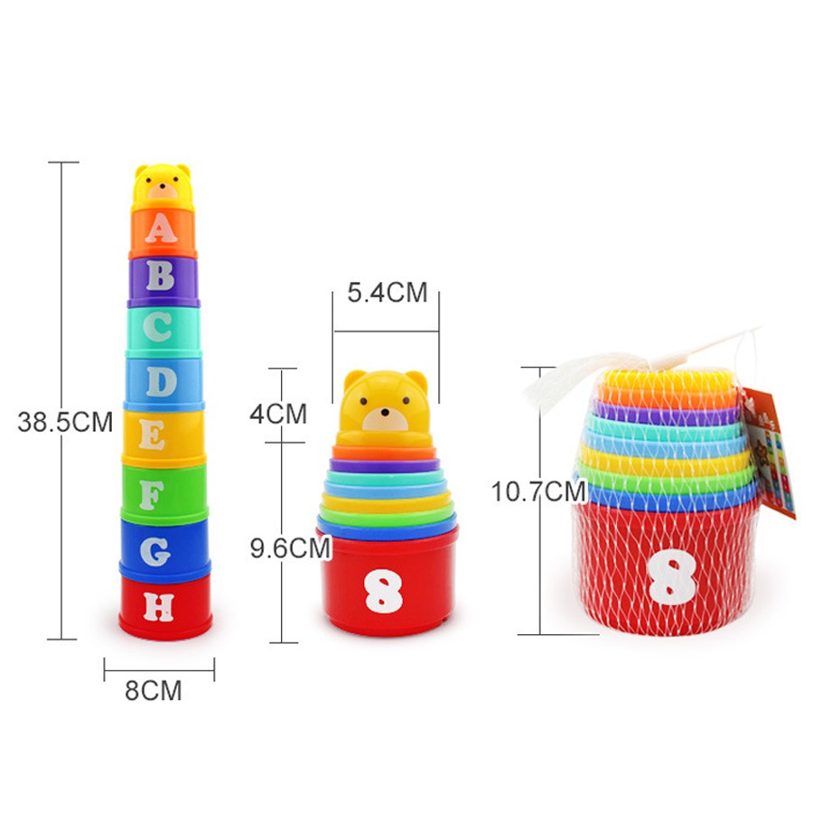 Đồ chơi xếp cốc in hình chữ số giúp bé làm quen chữ và số