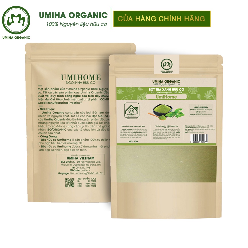 Ảnh Combo 3 Bột Trà Xanh, Cám Gạo, Đậu Đỏ Nguyên Chất Umiha Organic(40GX3) Tẩy Tế Bào Chết Và Cấp Ẩm Cho Da 3