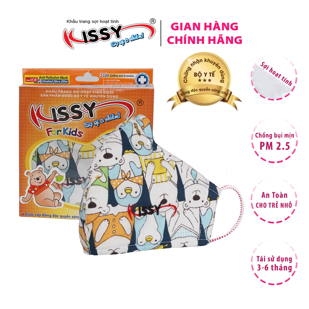 Ảnh Khẩu Trang Vải Kissy Trẻ Em 4-10 Tuổi Gấu Trắng Vải Cotton Kháng Khuẩn Ngăn UV Chống Bụi Mịn 2