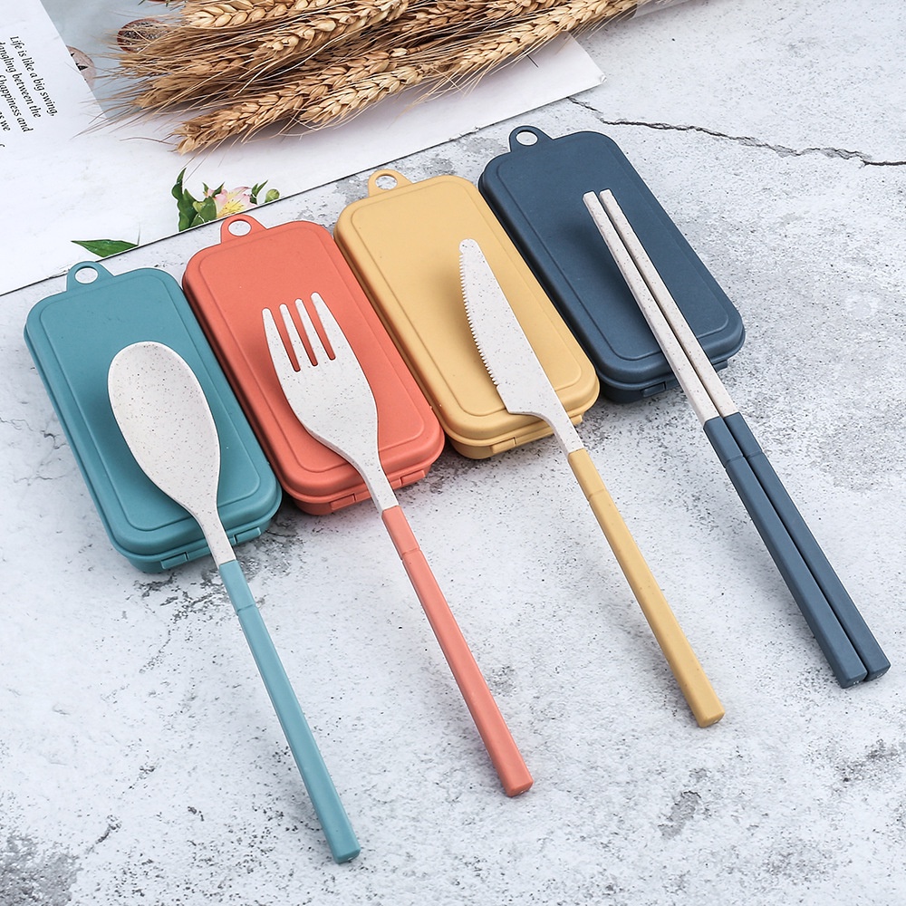 Bộ Dao Kéo Bằng Rơm Lúa Mì 4 Mảnh Gấp Dao Kéo Bằng Rơm Lúa Mì, Nĩa, Thìa, Đũa Dao Kéo Cầm Tay Thân Thiện Với Môi Trường Bộ Đồ Ăn, Dao, Đũa, Thìa, Nĩa