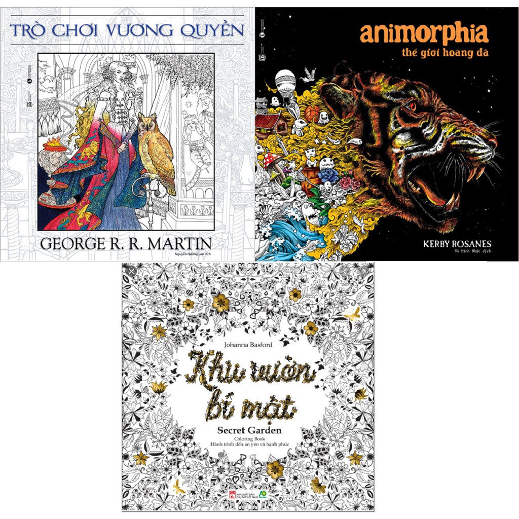 Sách Combo 3 cuốn tô màu Khu vườn bí mật Animorphia Trò chơi vương quyền